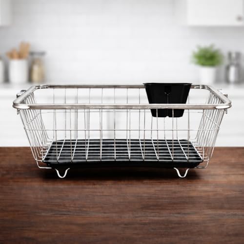 Image of Utensils Drying Rack And kitchen organizer rack | Stainless Steel Kitchen Rack 17x22 Inch | Dish Drying Rack with Drain Tray | Bartan Steel Rack | Vessel Drainer Basket & Utensil Holder NHSP