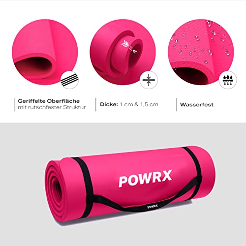 POWRX Gymnastikmatte I Yoga-Matte (Pink, 190 x 60 x 1.5 cm) inkl. Trageband + Tasche + GRATIS Übungsposter I Hautfreundliche Sportmatte Fitnessmatte rutschfest Phthalatfrei – Bild 5