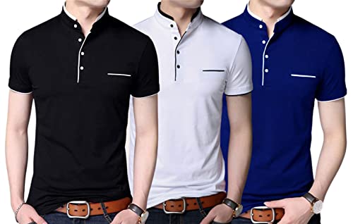 Image of Pixie Fashion Polycotton Mandarin Collar Half Sleeves Men's T-Shirts Combo (Pack of 3)