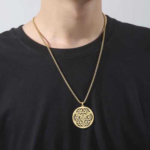 VASSAGO Merkabah on Flower of Life Necklace Mandala Necklace Geometry Star Tetrahedron Merkaba Pendant Necklace Buddhist Lotus Flower Mandala Pendant Jewelry Gift for Women Men2