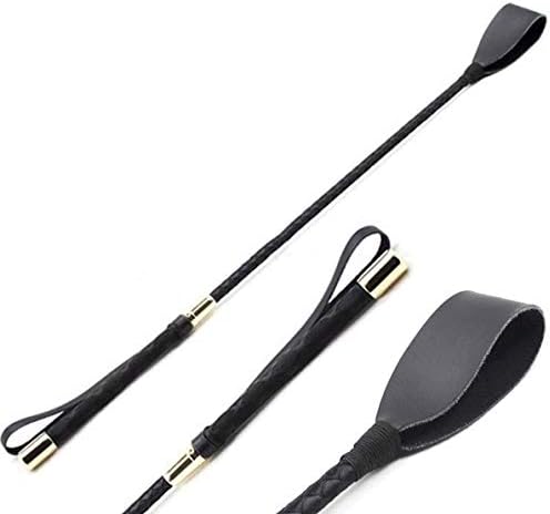 Premium Genuine Leather 18" Horse Crop Jump Bat Top Black Handle | Equestrian Fiberglass Rod for English Equestrianism Training