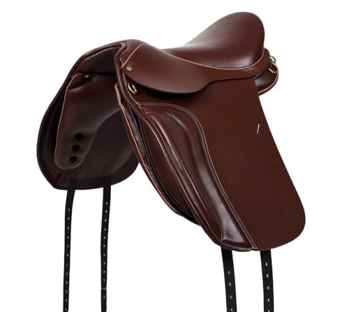 A&M Reitsport Selle de dressage 1144 en cuir, tête interchangeable, arbre en polyflex, marron, taille : 18,5