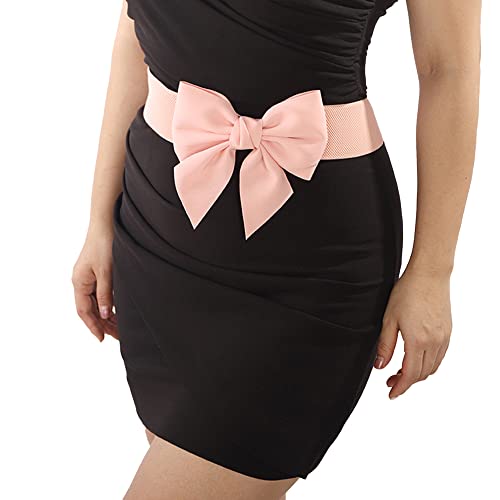 Wiwpar Women Sexy Statement Bow Knot Wide Elastic Waist Belt Adorable Dress Accessory Women's Waist Belt Vintage Big Bow Knot Corset Waistband for Women Party Prom (Pink)2