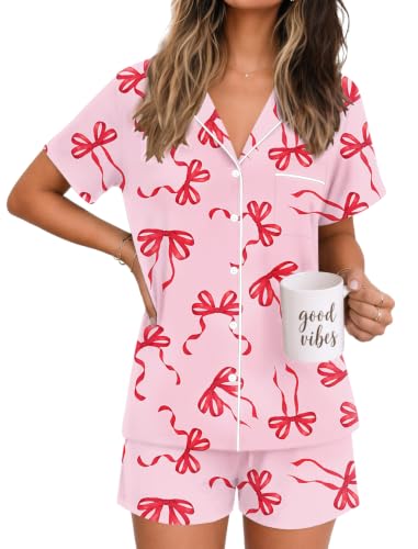 Image of Ekouaer Womens Pajamas Set Soft Classic Notch Collar Bride Pjs Comfy Short Sleeve Sleepwear Loungewear