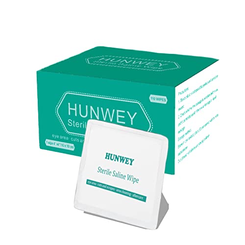 110ct- HUNWEY Saline Wipes Cleansing Face Eye Wound Aftercare Swabs