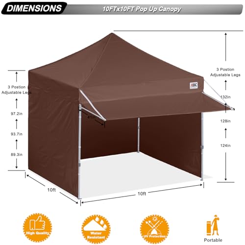 Image of ABCCANOPY 10x10 Commercial Pop up Canopy Tent with Awning Sidewall,Brown