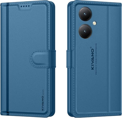 Image of KIVANO LUXE Compatible for Vivo Y27 4G Luxury Handmade Leather Magnetic Flip Folio Case | Card Holder & Kickstand | Slim Protective Cover | Unisex - Blue
