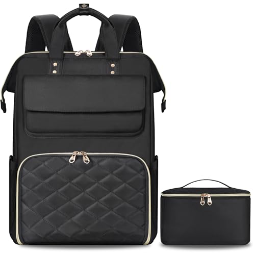 BERTASCHE Lunch Backpack for Women, 17.3 Inch Laptop Backpack with Insulated Cooler Lunch box, Nurse Backpack for Teacher Work Travel College Picnic, Black