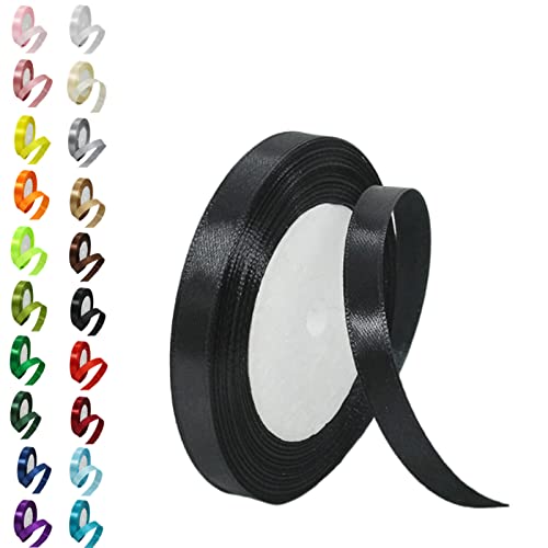 10mm Black Ribbon for Gift Crafting,22M Black Polyester Double Sided Satin Ribbon for Gift Wrapping Balloon Ribbons,Fabric Thick Ribbons for Xmas Valentine Bouquets Hair Bows Cake Wedding Decor
