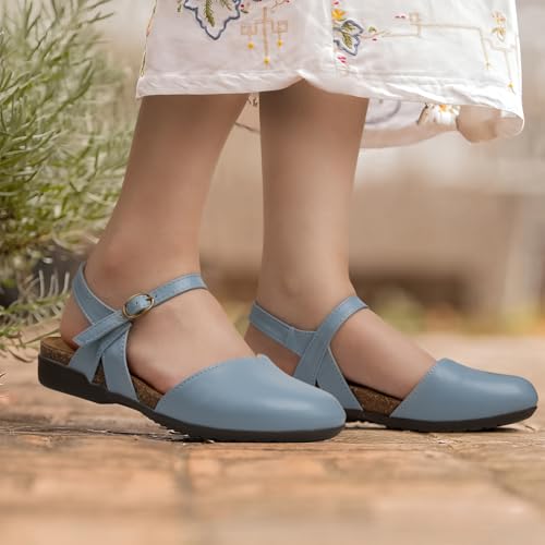Image of PARTY Closed Toe Sandals Women, Barefoot Arch Support Flat Sandals for Office Work and Travel with Comfortable Cork Footbed