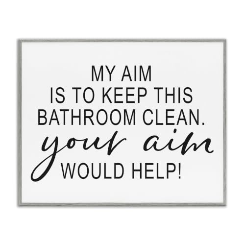 Humorous Bathroom Aim Typography, 11 x 14 Inch Framed Giclée Print