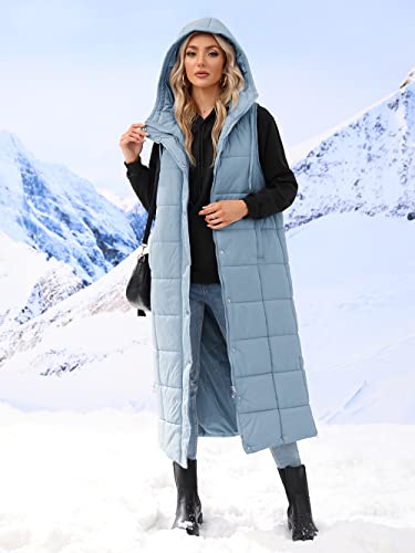 Zwurew Women's Long Quilted Vest Hooded Sleeveless Puffer Vest Jacket Full-Zip Padded Coat Winter Outerwear #TOP4