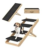 PUPIHOM Escalier pour Chien, Hauteur Réglable, 2 en 1 Rampe escalier Convertible pour Chiens de Petites et Grandes Races, avec Tapis antidérapant, Capacité Charge 90kg,en Bois, Noir.