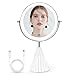 Espejo Maquillaje con Luz LED, 1X/10X Aumento con Luz LED de Doble Cara, Tres Tipos Uniforme Ajustable, 360 Rotación,Control de Luz de Pantalla Táctil, 1800mAh Batería de Litio Recargable
