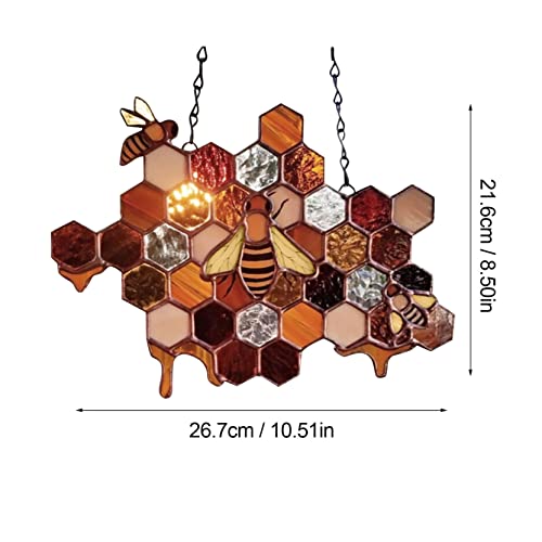 Honeycomb Bee Suncatcher - Honeybee Festival Wall Accessories Summer Decor,Handmade Bee Stained Glass Window Hanging For Mom Grandma Birthday Gifts (Style-01) #TOP6