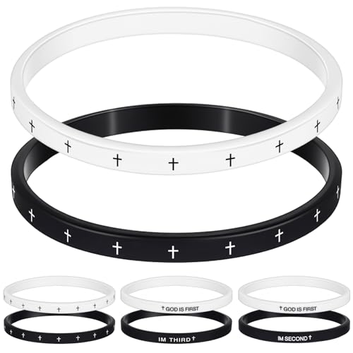 Landical Rubber Christian Wristbands Silicone Inspirational Bible Verses Wristbands for Women Men Faith Religious Gifts Office Supplies(2 Pcs,Cross)