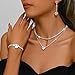 YNZGYBY Silver Sparkly Rhinestone Heart Prom Jewelry Set for Women Bling Crystal Love Shaped Formal Necklace Wedding Bridal Earrings Sparkling Bracelet Pack Gifts (White)