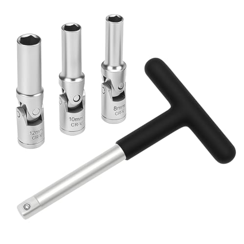 Ywdiml 4PCS Car Glow Plug Socket Set 8mm 10mm 12mm Vehicle Glow Plug Extractor Kit with 3/8 Dr T-Bar Automotive Repair Accessories Universal for Automobile Motorhome Truck