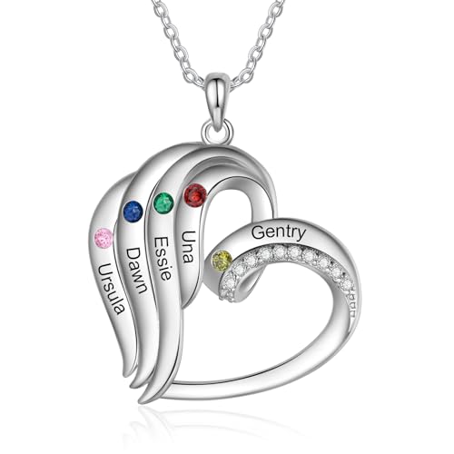 Collier prénoms personnalisé en argent avec pierres de naissance