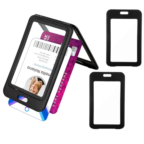 3 Stück Ausweishülle,Ymapinc Beidseitig Transparenter Ausweishalter Fahrkartenhülle Plastik Kartenhalter Ausweis Card Wallet Schwarzer Badge Holder Verwendet für Schulausweis Kreditkarte Führerschein
