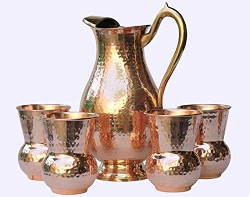 Pichet en cuivre pur fait main avec 4 verres | Art ayurvédique