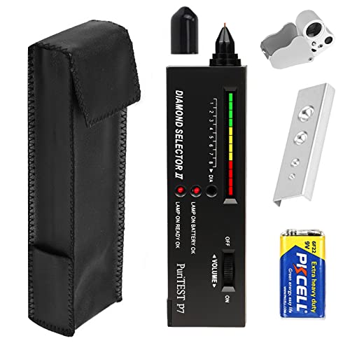 Diamond Tester Professional High Accuracy Jewelry Diamond Tester Pen Portable Electronic Diamond Gem Tester Tool And Tester Pen 60X Magnifying Glasses Tool Kit For Novice Expert (9V Battery Included) #TOP5