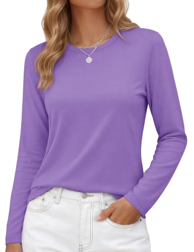 Image of YUCOLEN Long Sleeve Shirts for Women Cotton Crew Neck Casual Tops Fall