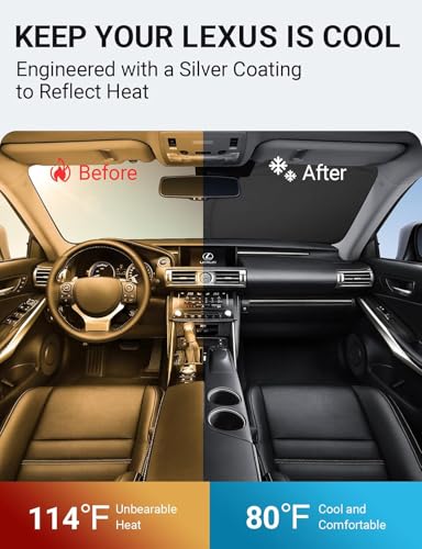 Image of Proadsy 2026 Upgrade Front Windshield Sun Shade Foldable Sunshade Protector Custom Fit 2014-2020 is 200t, 250, 300, 350, F-Sport Lexus Sedan Accessories
