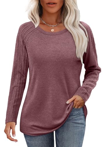 Image of OFEEFAN Long Sleeve Shirts for Womens Fall Fashion 2026 Crewneck Oversized Sweatshirt Tunic Tops to Wear with Leggings
