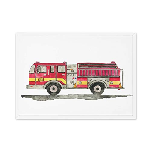 Affiche art mural véhicule construction aquarelle 40x60cm tableau déco chambre garçon sans cadre