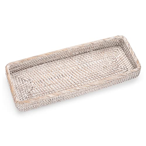 IGNPION Rattan Serving Tray Decorative Display Table Storage Toilet Tank Paper Desktop Organiser for Kitchen Makeup, Vanity - Image 3
