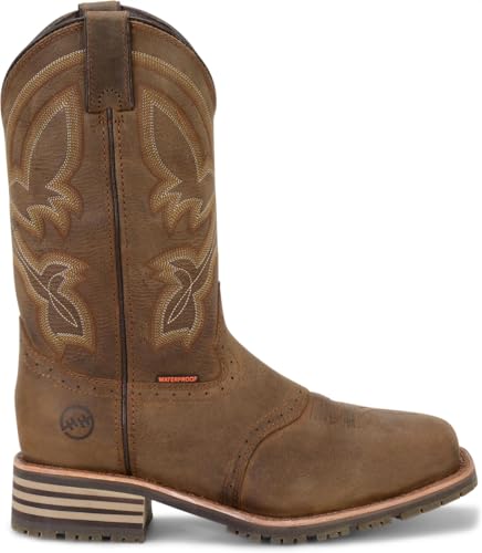 DOUBLE-H 11" Jeyden Waterproof Western Boots for Men - Square Toe Leather Upper with PU Footbed and Oil- and Slip-Resistant I.C.E. Outsole, EH-Rated2