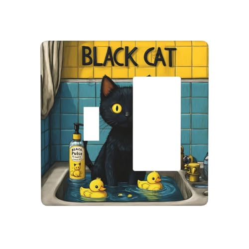 Decorative Outlet Covers Novelty Black Cat Funny Duck Bath 2 Gang 1 Gang Wall Plate Cover Single Toggle Rocker Combo Light Switch Cover Plate Face Plate for Home Decor