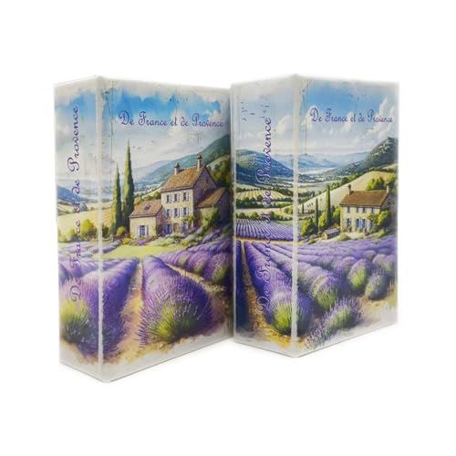 Générique Set de 2 Boîtes Décoratives en Forme de Livre, Motif Lavande de Provence, 17 x 11 x 5 cm, Style Vintage