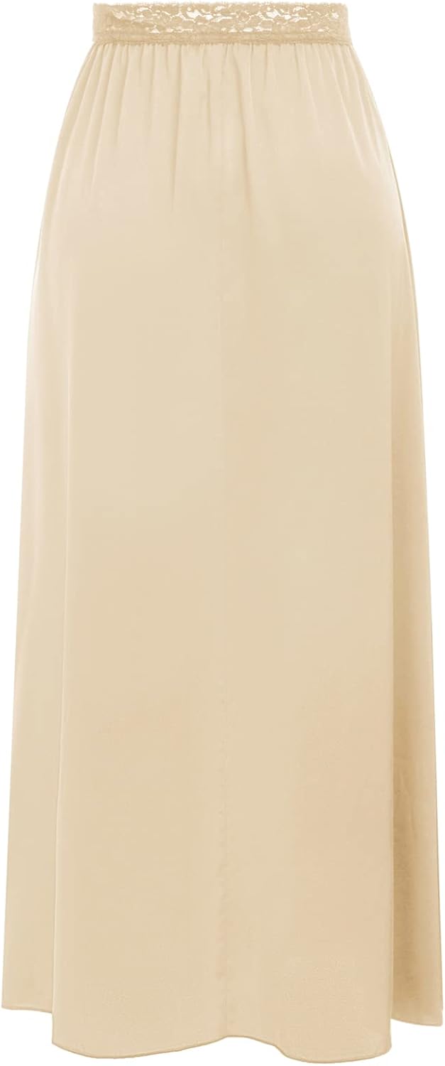 Kate Kasin Half Slips for Women Anti-Static Satin Underskirt Full Length Nude Skirt Lace Trim Short Slips for Under Dresses - Image 2