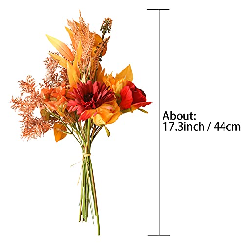 Hanlongyu Artificial Flower Bouquets Silk Sunflowers For Home Decor And Wedding, Faux Fall Flower Dining Table Centerpiece, Artificial Plants Fall Foliage Silk Flowers For Decoration (Autumn Red). #TOP6