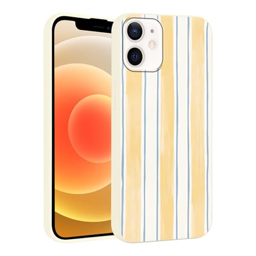 Yirlbey Cover per iPhone 12 Pro / 12 6,1'', Custodia Giallo Bianco Stripes Striped Disegno Motivo Aesthetic per Ragazza Antiurto Off-white Silicone Morbido TPU Bumper Cellulare Protezione Case, Righe