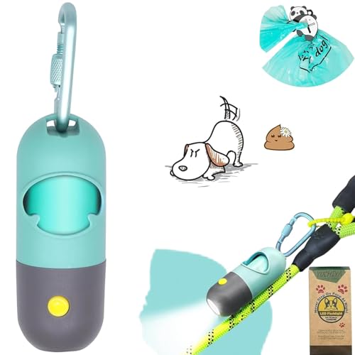 Dog-Poop-Bag-Holder-with-LED-Flashlight-for-Night-WalksSilicone-Tether-Panda-Pattern-Clip-for-Used-Bags-Hands-Free-Metal-Leash-Carabiner-Includes-15-Scented-Waste-Bags-Crystal-Blue Dog Poop Bag Holder with LED Flashlight for Night Walks,Silicone Tether & Panda Pattern Clip for Used Bags, Hands-Free Metal Leash Carabiner, Includes 15 Scented Waste Bags (Crystal Blue) - Image 1