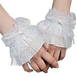 SONGJIE Lolita Lace Gloves White Bow Hand Sleeve Sexy Lace Elastic Bracelet for Halloween, Wedding, Tea Party, Masquerade, Nightclub