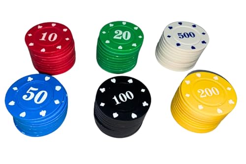 Image of SNOOGG Poker Teen Patti Flush Rummy Chip Set Numbered 10 to 500 Tokens for Card Games Blackjack Poker Chips Set Game Night Party Gaming Set with Durable Chips L 100 300 PC