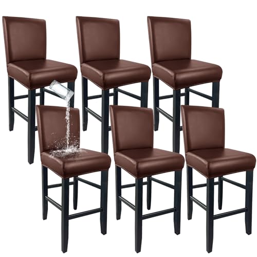 Image of PU Leather Bar Stool Covers with Backs Waterproof Bar Stool Chair Covers | Washable, Wipeable, Thick, Counter Chair Cover, Height Chair Slipcovers, Chair Protector For Pub /Cafe /Dining, Coffee