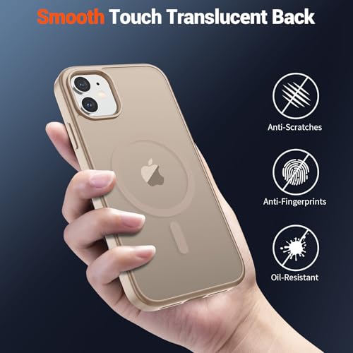 Image of SUPFINE Magnetic for iPhone 11 Phone Case(Compatible with MagSafe)(Military Grade Drop Protection) Slim Translucent Matte Shockproof with Anti-Fingerprint Phone Case,Desert Gold