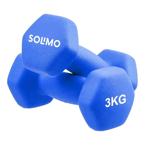 Image of Amazon Brand - Solimo Neoprene Dumbbell 3 Kg, Set of 2 (Blue)