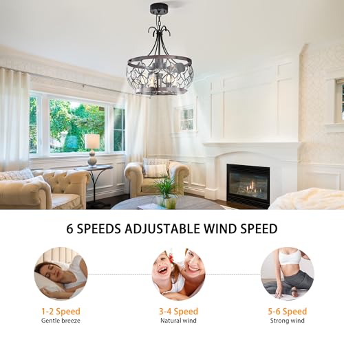 Image of Garwarm 21 inch Caged Ceiling Fan with Light and Remote, Industrial Fandelier