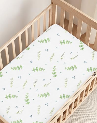 Image of Pack and Play Sheets 2 Pack, Fitted Jersey Knit Mini Crib Sheets for Baby Boys and Girls, Compatible with Graco Pack N Play and Mini Crib Mattress (Desert Green, Pack N Play /Mini Crib Sheets)