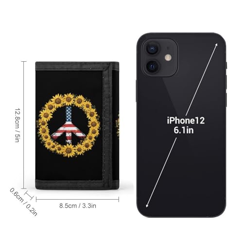 Sunflower U.S. Flag Peace Sign Trifold Men's Wallets with 8 Card Holders Slim Purse Outdoor Money Clip2