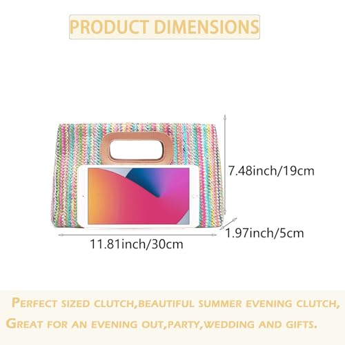 Image of Top Handle Straw Clutch Purses for Women Summer Evening Handbag Vacation Handbags Raffia Woven Beach Bags
