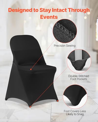 Image of VEVOR Chair Covers, Polyester Spandex Chair Cover, Stretch Slipcovers for Wedding Party Dining Banquet Flat-Front Chair Covers (Black-c, 150PCS)