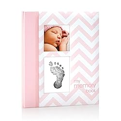 Pearhead First 5 Years Chevron Baby Memory Book With Clean-Touch Baby Safe Ink Pad To Make Baby’s Hand Or Footprint…