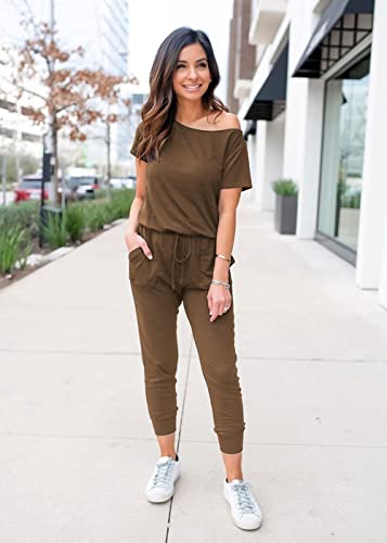 Image of PRETTYGARDEN Jumpsuits for Women 2026 Summer Dressy Off Shoulder Romper Spring Vacation Travel Lounge Outfits Clothes